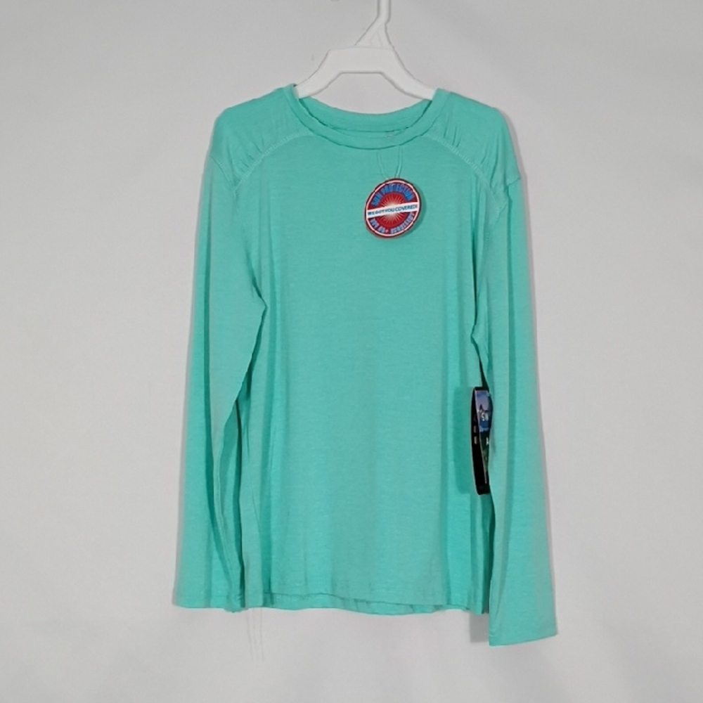 NWT Swiss Alps Girls Aquatic Awe Heather Marble Knit Sun Shirt Upf 40 Size 10/12